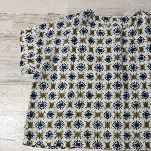 bryn Walker Blue and Brown Starburst Linen Blouse - Picture 3 of 11